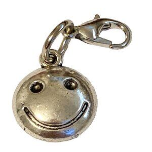 Smiley Face Clip On Charm For Bracelet Zipper Pull Bag Silver Tone Smile Happy